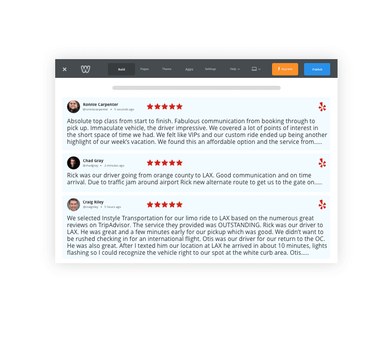 yelp reviews widget on weebly