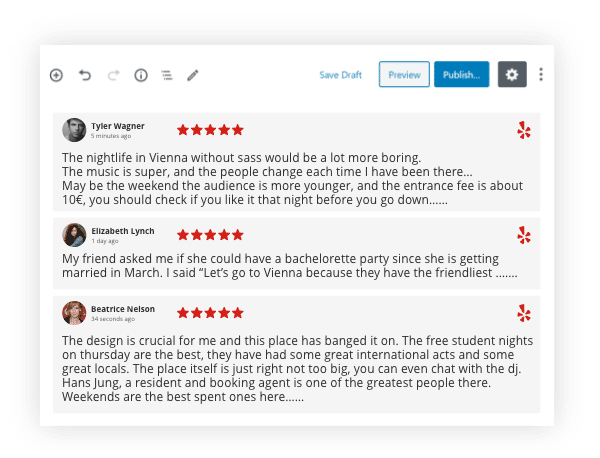 yelp reviews widget on wordpress