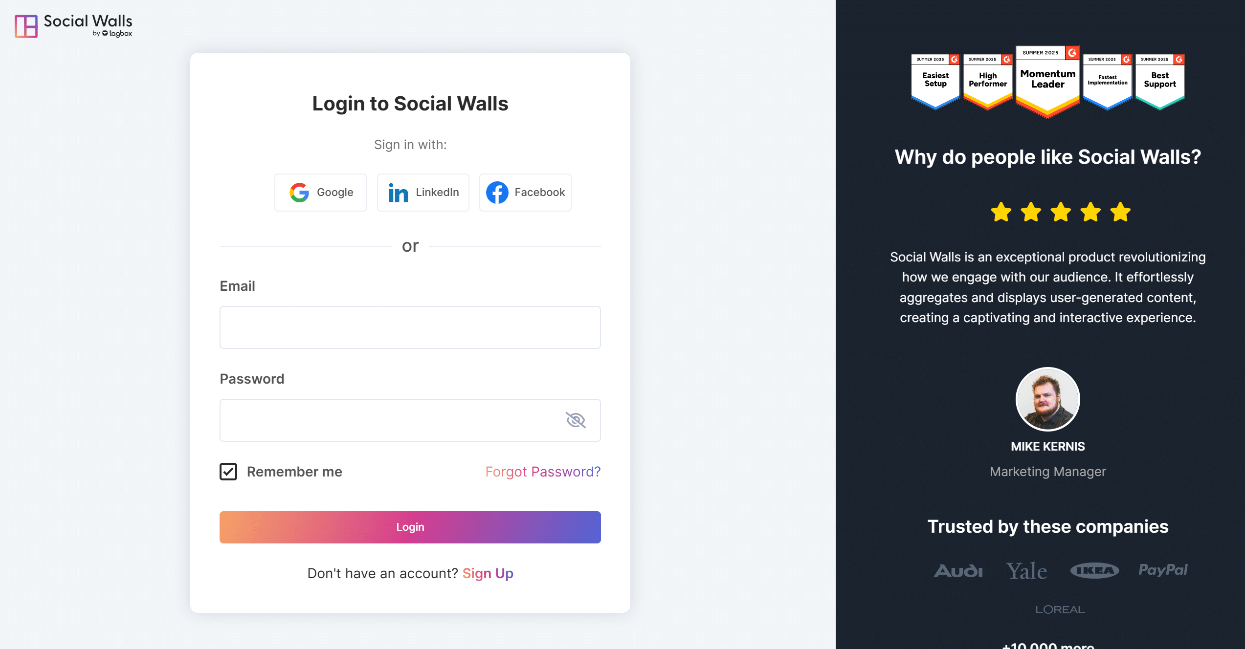 login to Social Walls