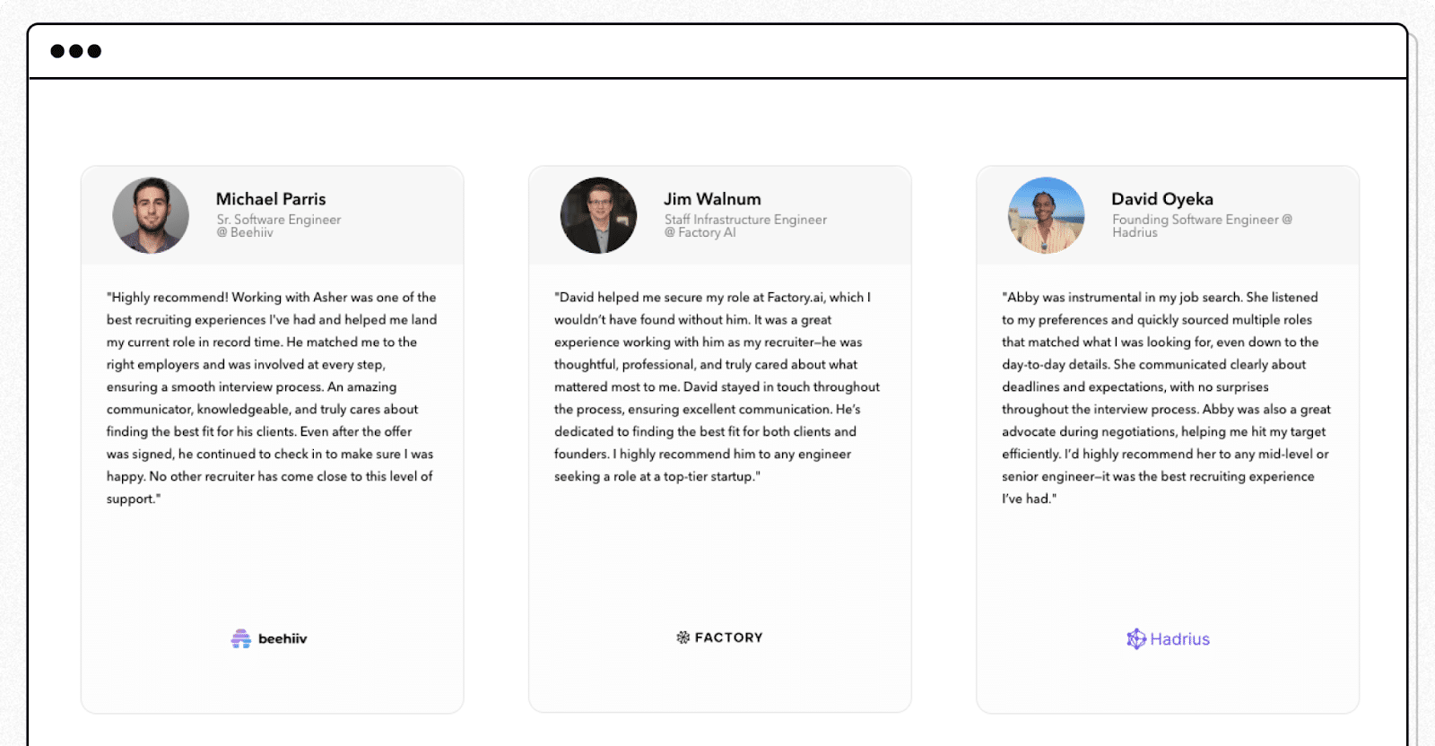 Testimonials on Website