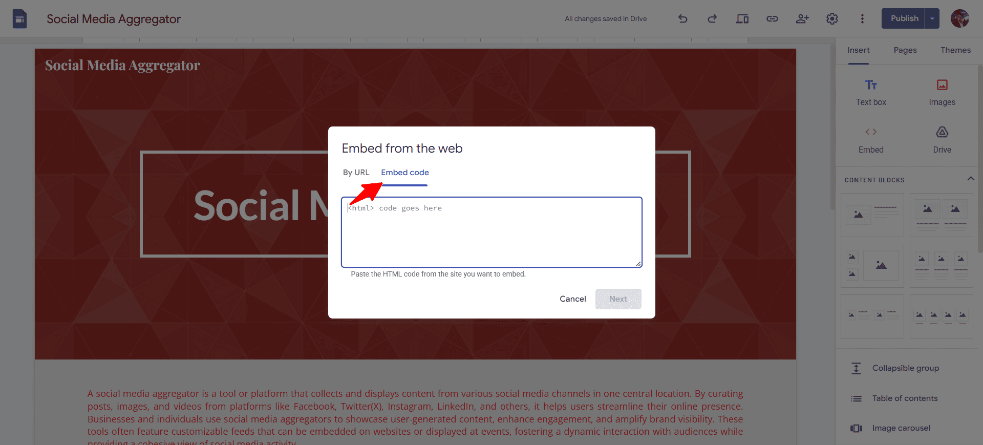 embed code google sites