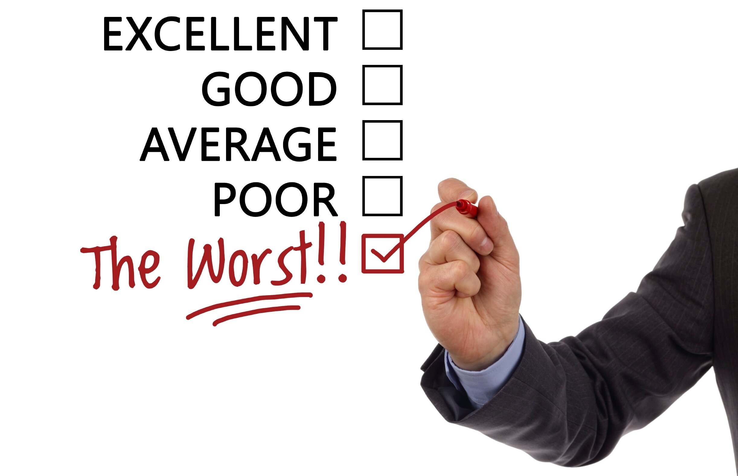 Tick placed in a new hand written "the worst" checkbox on customer service satisfaction survey form