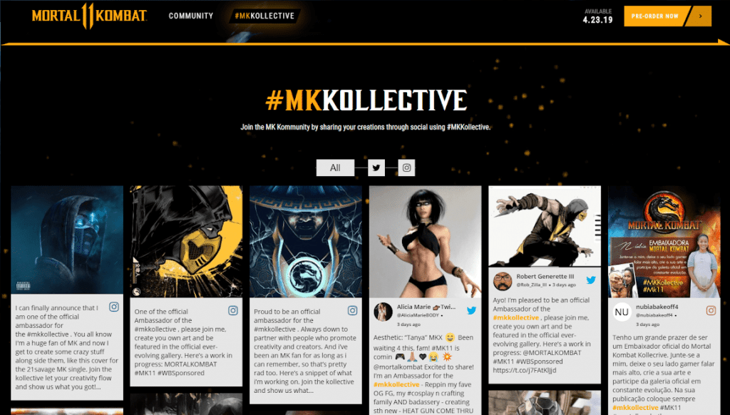UGC Social Wall On MK11 Website