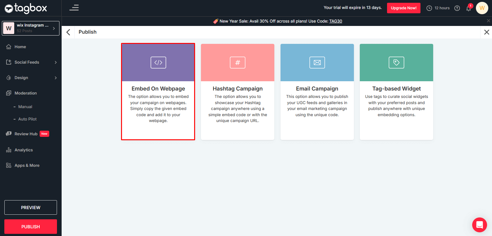 Click on Embed on Webpage