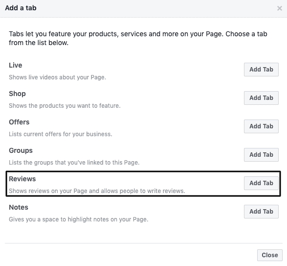 add facebook review tab on page