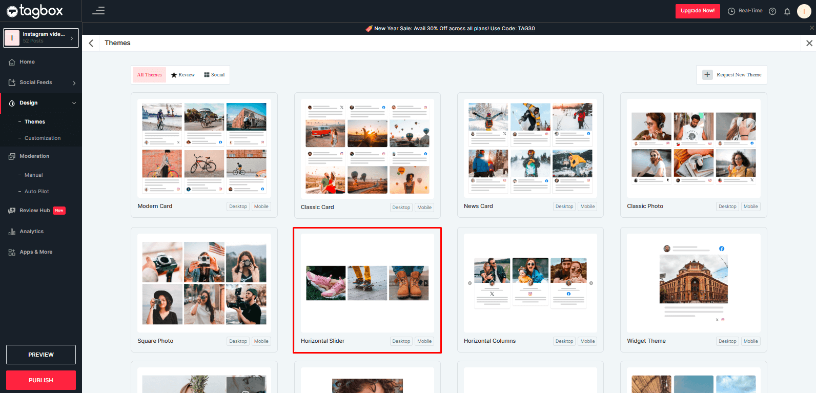 Horizontal slider theme to embed slider widget