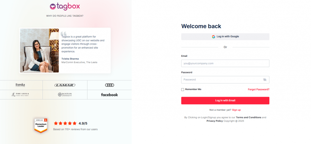 create your Taggbox account
