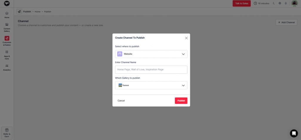 create channel to publish