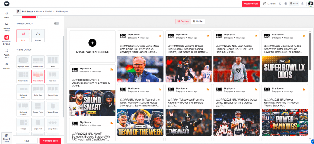 customize feed layout