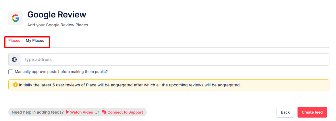 connection type to add google reviews on squareapace