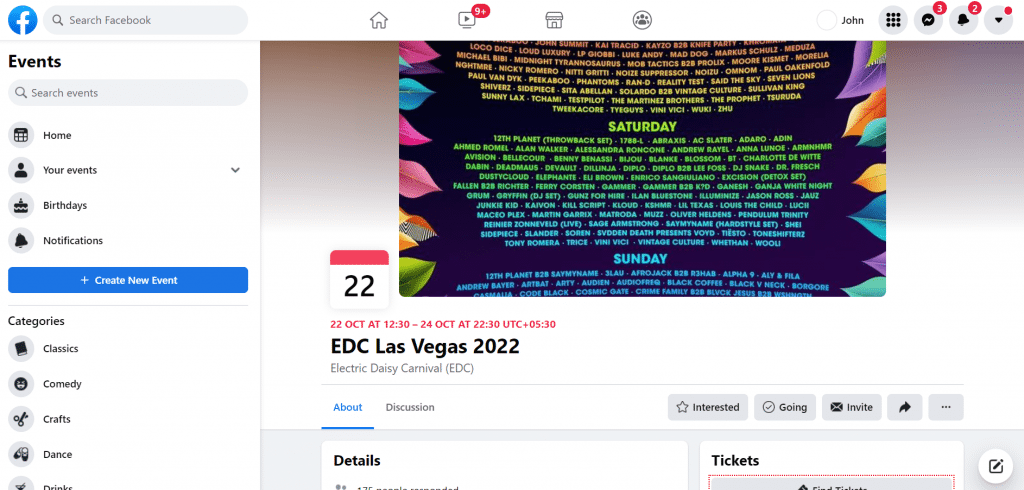 social media event page