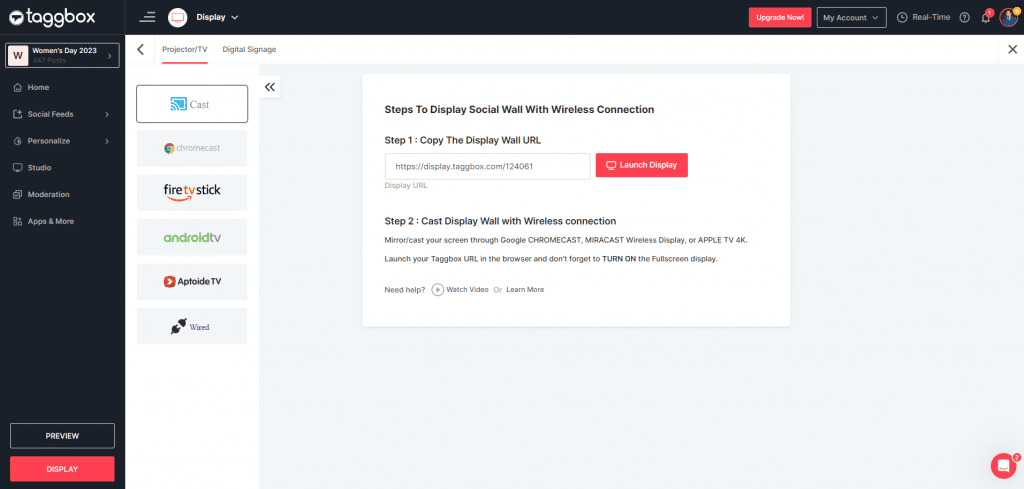Taggbox dsplay dashboard