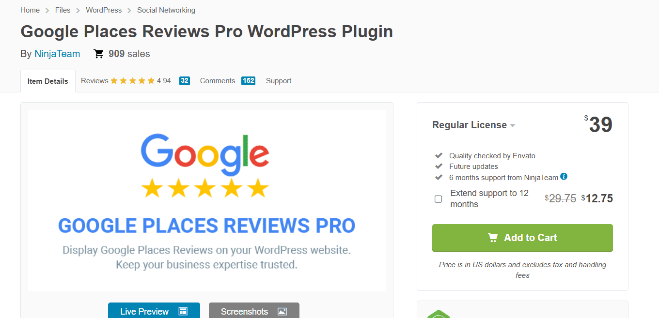 Google Places Reviews Pro wordpress plugin