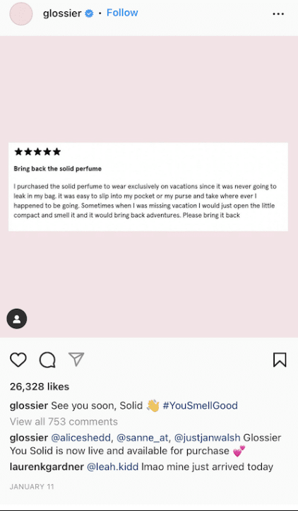 Glossier—Instagram testimonial ad: