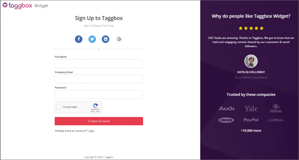 taggbox sign up