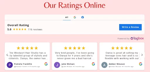 example of google reviews on website