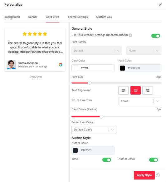 font styling for Google Reviews