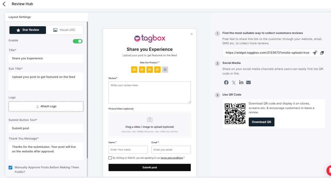 Taggbox review hub feature