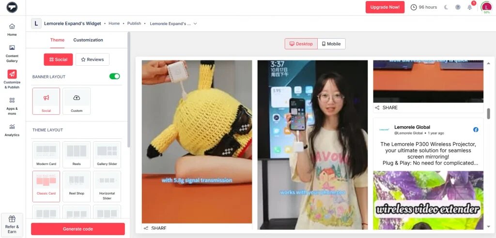 customize the facebook reel gallery