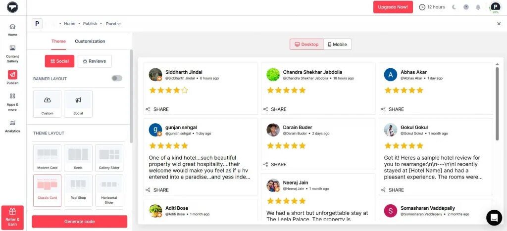 customize the google review gallery