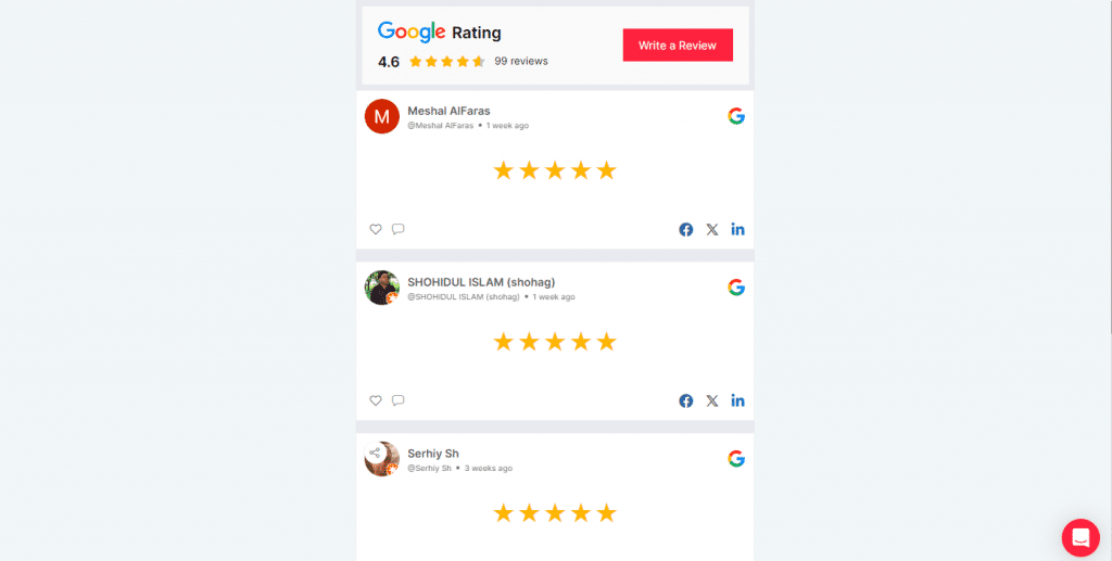 widget theme to embed google reviewsin html website
