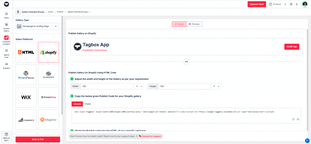 generate code for shopify