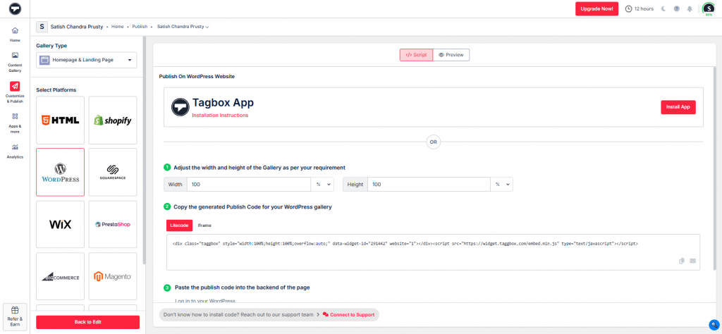 select wordpress as platform