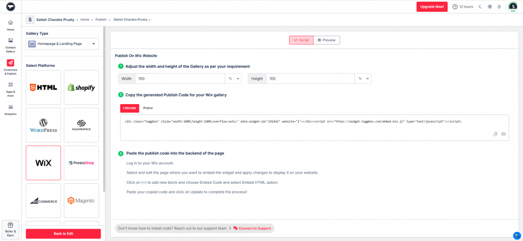 select wix as your website platform