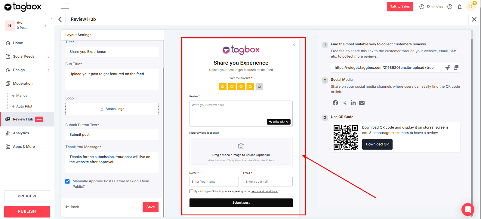 review hub interface