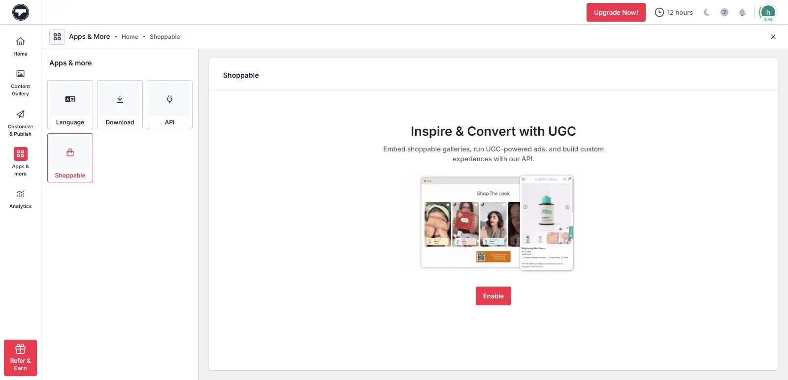 enable shoppable gallery