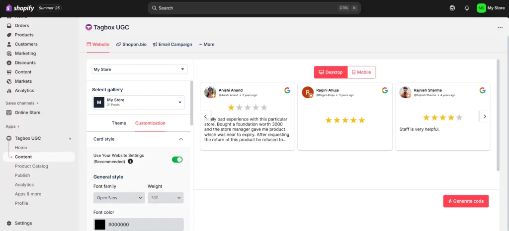 customize you google review gallery