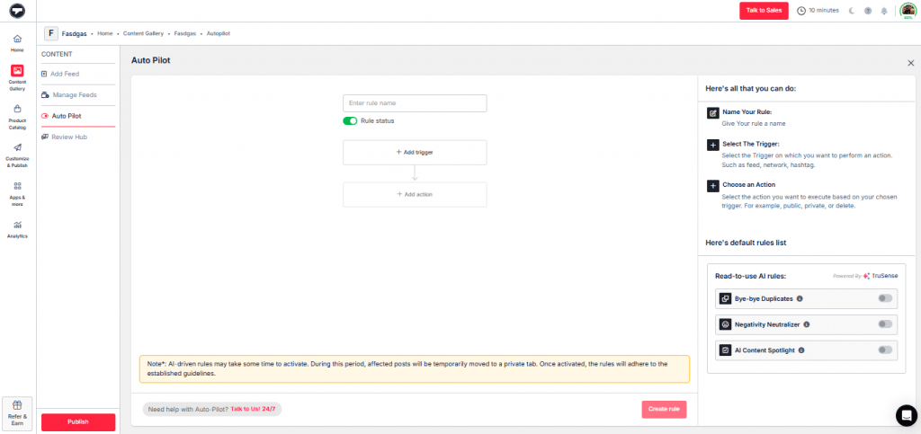 Autopilot option on Taggbox
