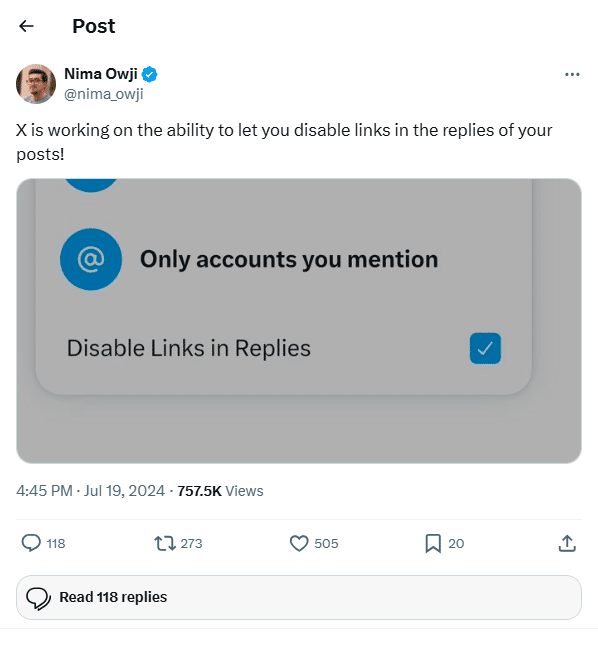 disable links in reply