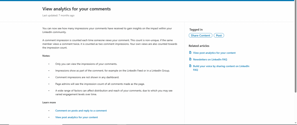 comment impression on linkedin