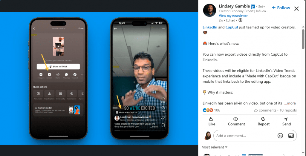 capcut integrate with linkedin