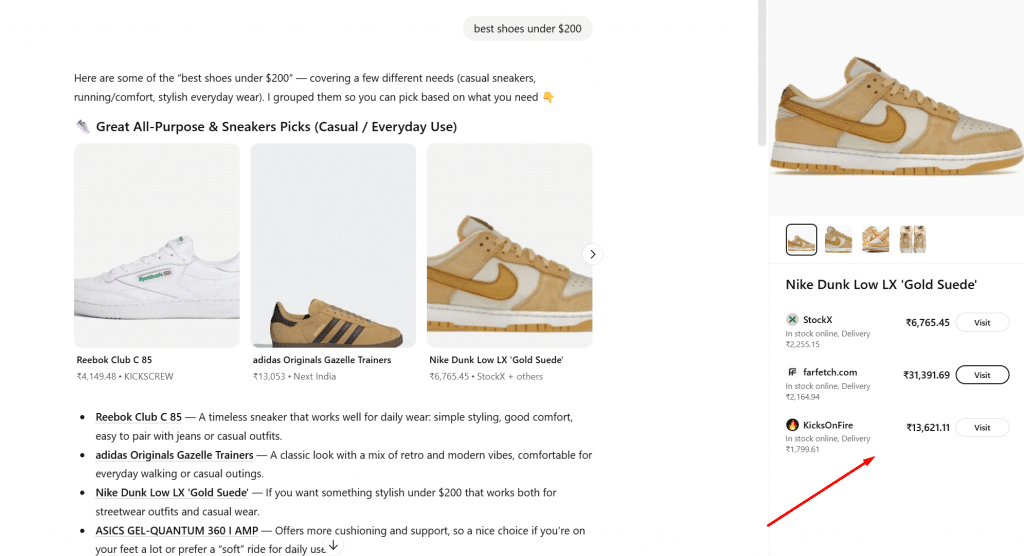 ChatGPT Shopping example