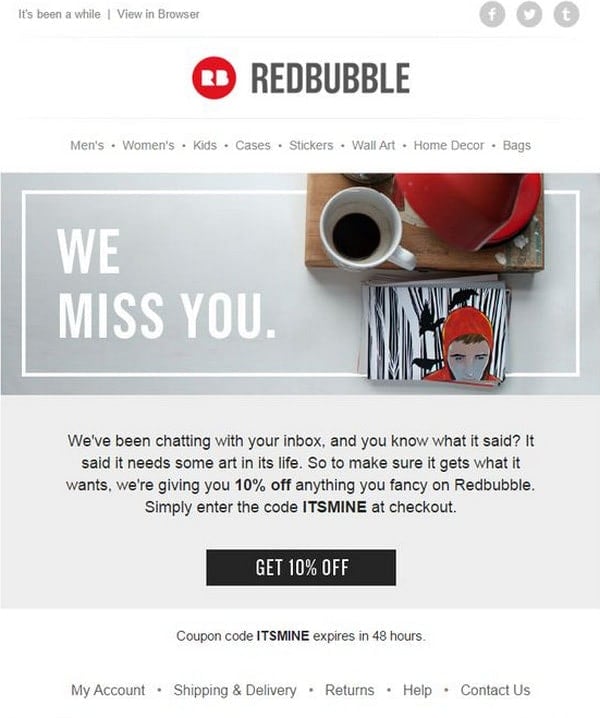 REDBUBBLE Discount Emailer