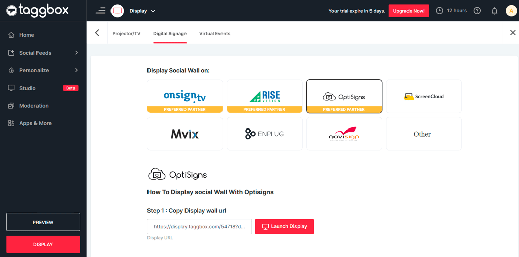 Taggbox Display Partners with Optisigns
