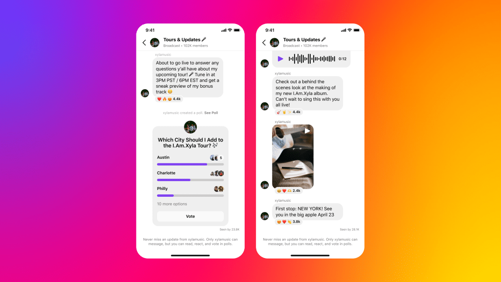 added brodcast channel on instagram
