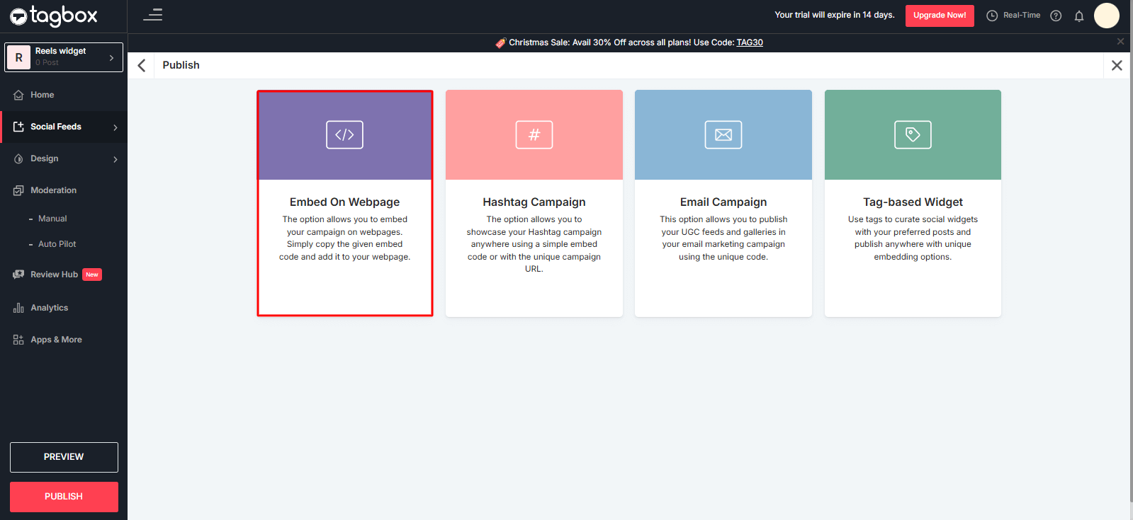 Select Embed On Webpage option 