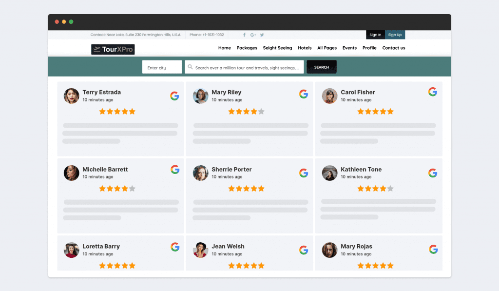 google reviews on website examples