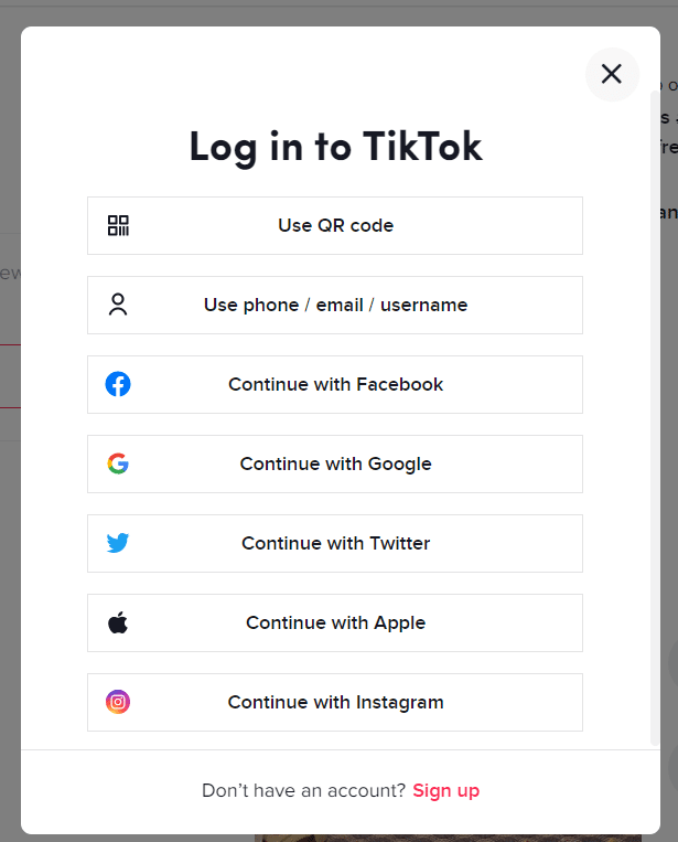 Войдите в свою учетную запись Tiktok