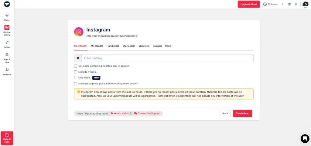 Choose Instagram for Social media feed