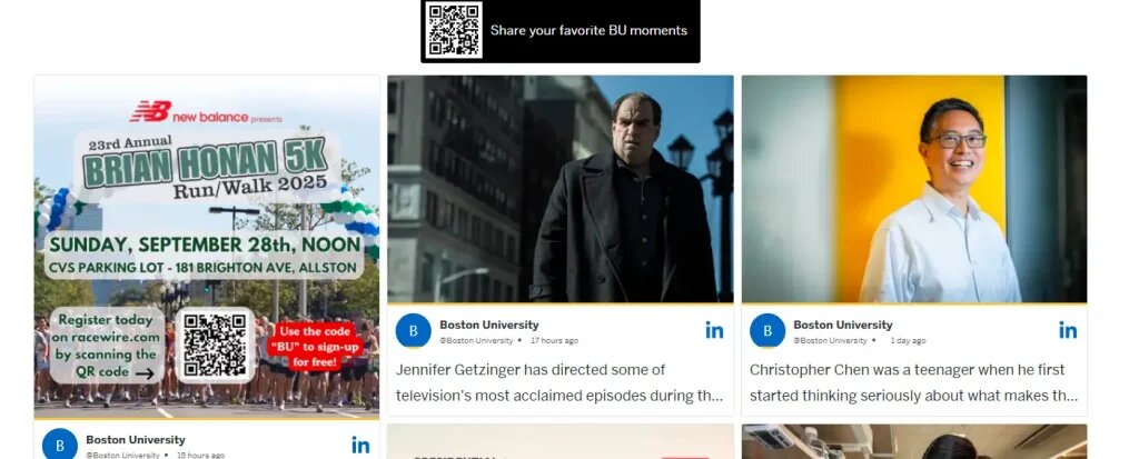 Boston University Social feed on website 