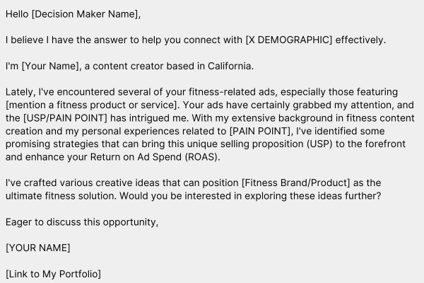 UGC Pitch Template for the Fitness Industry
