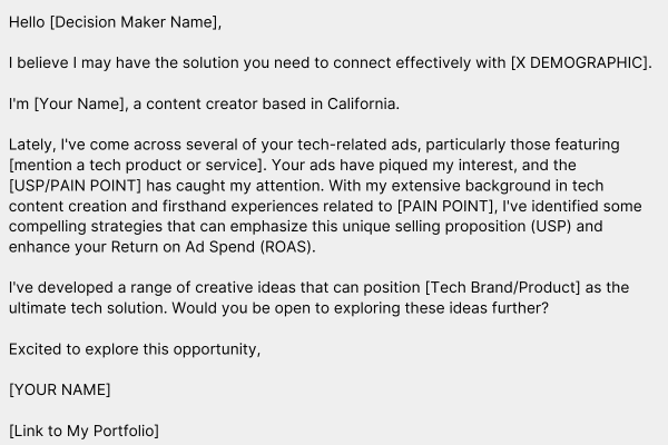 UGC Pitch Template for the Tech Industry