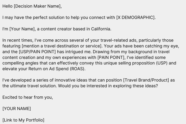 UGC Pitch Template for the Travel Industry