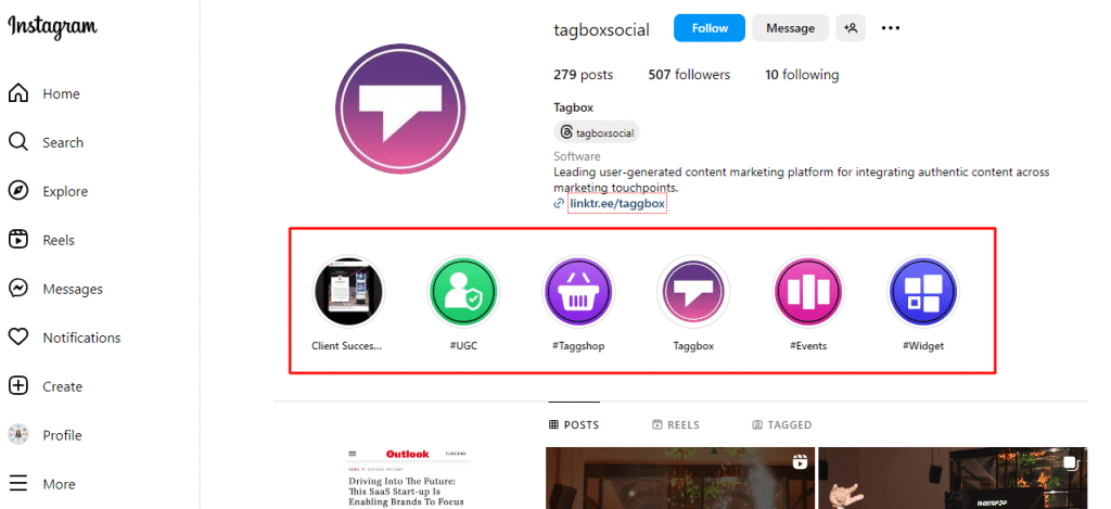 instagram profile highlights