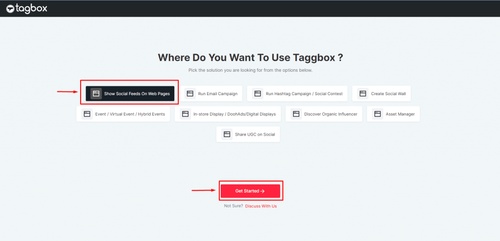 select the option where you want to embed taggbox widget
