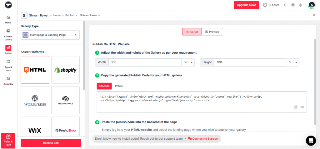 generate embed code